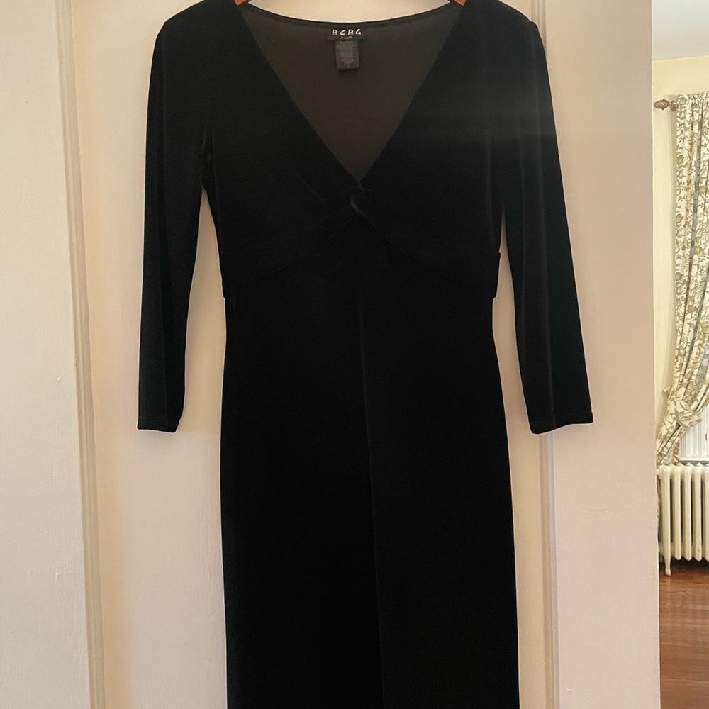 BCBG black velvet dress.